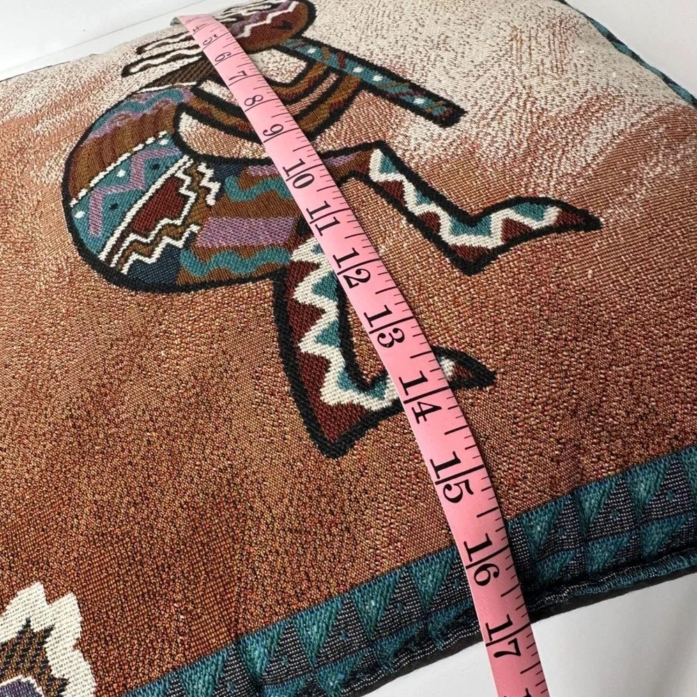 Kokopelli Woven Tapestry‎ Throw Pillow Southwest Flute Player 2 Sided 15x15